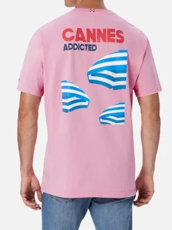 Herren-T-Shirt aus Baumwolle mit platziertem „Cannes Addicted“-Postkartendruck