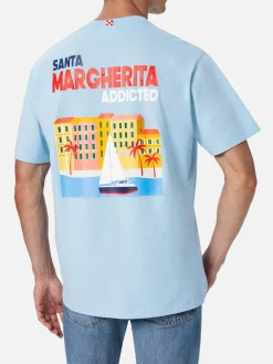 Herren-T-Shirt aus Baumwolle mit platziertem Santa Margherita Addicted-Postkartendruck