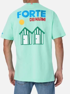 Herren-T-Shirt aus Baumwolle mit platziertem Forte dei Marmi-Postkartendruck