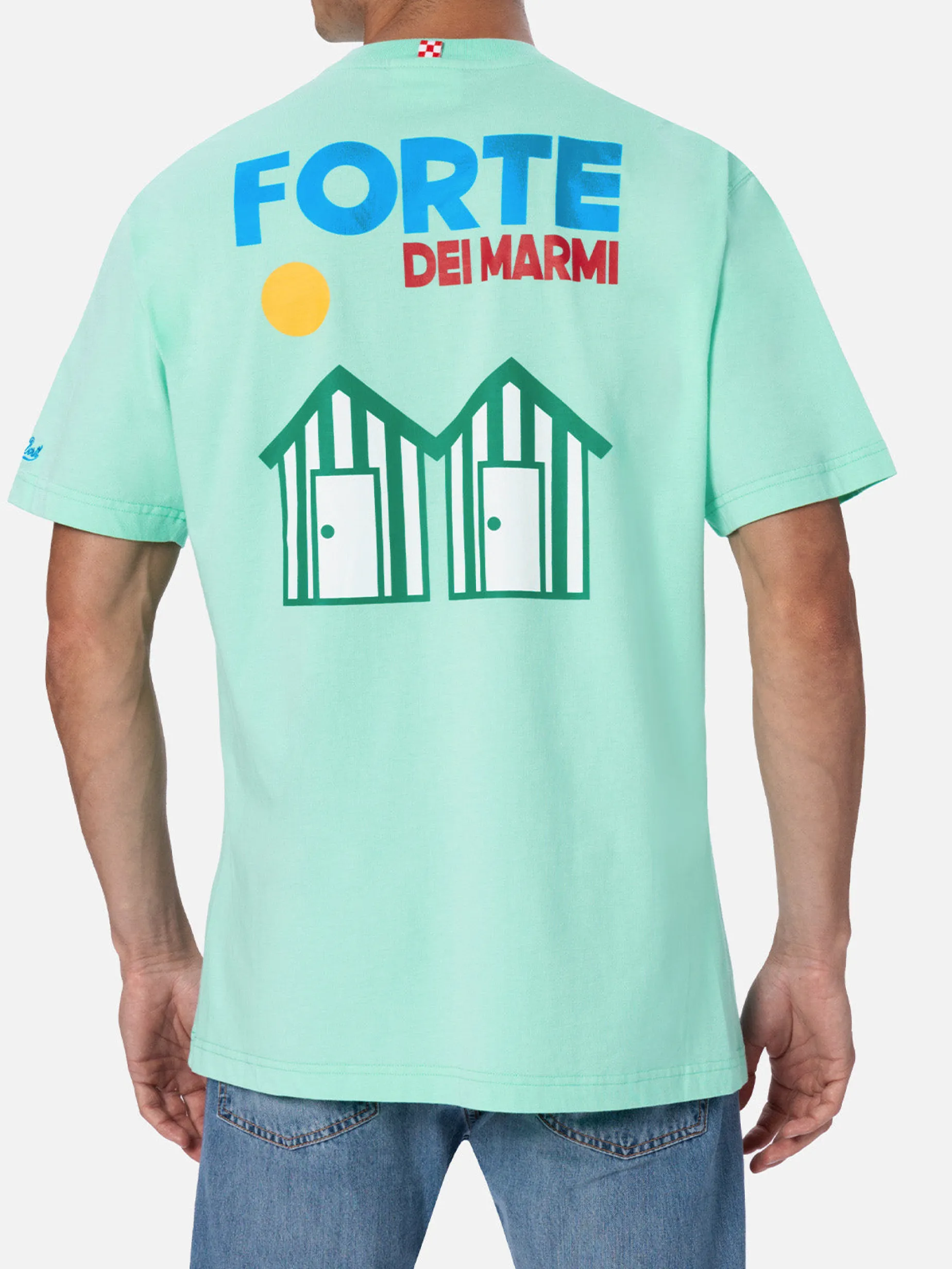 Herren-T-Shirt aus Baumwolle mit platziertem Forte dei Marmi-Postkartendruck