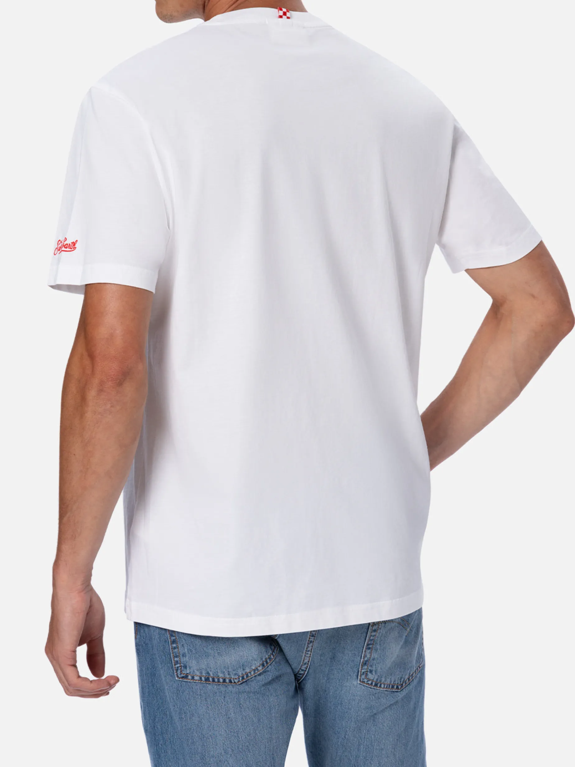 Herren-T-Shirt aus Baumwolle mit platziertem Montecarlo-Aufdruck und Stickerei