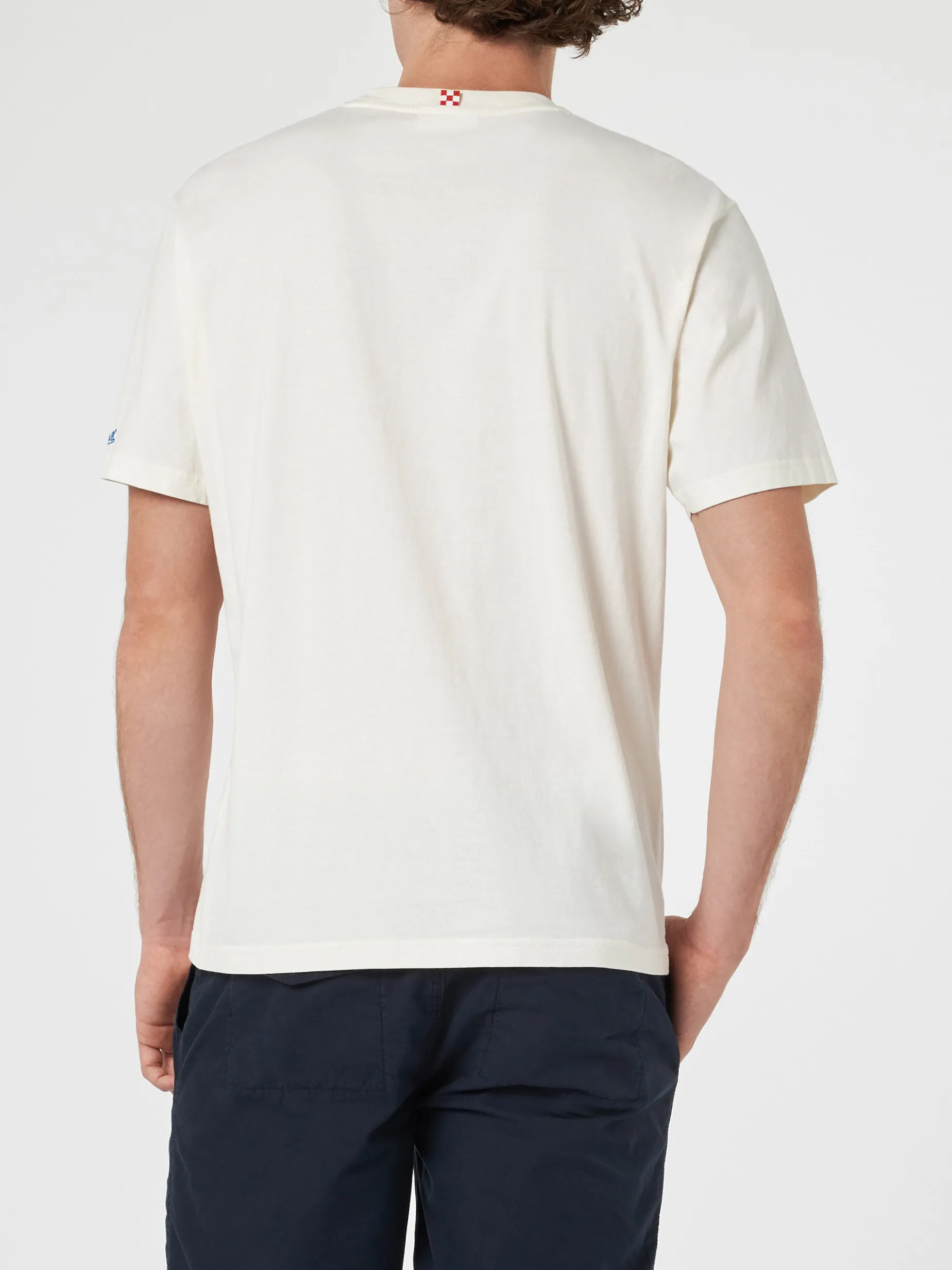 Herren-T-Shirt aus Baumwolle mit platziertem Happy Hour-Aufdruck
