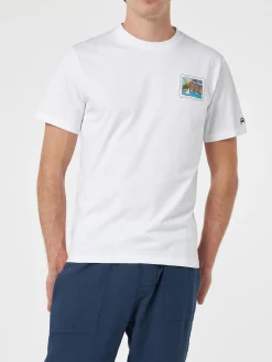Herren-T-Shirt aus Baumwolle mit Aufdruck „Ibiza-Postkarte“ auf Vorder- und Rückseite | ALESSANDRO ENRIQUEZ SONDERAUSGABE