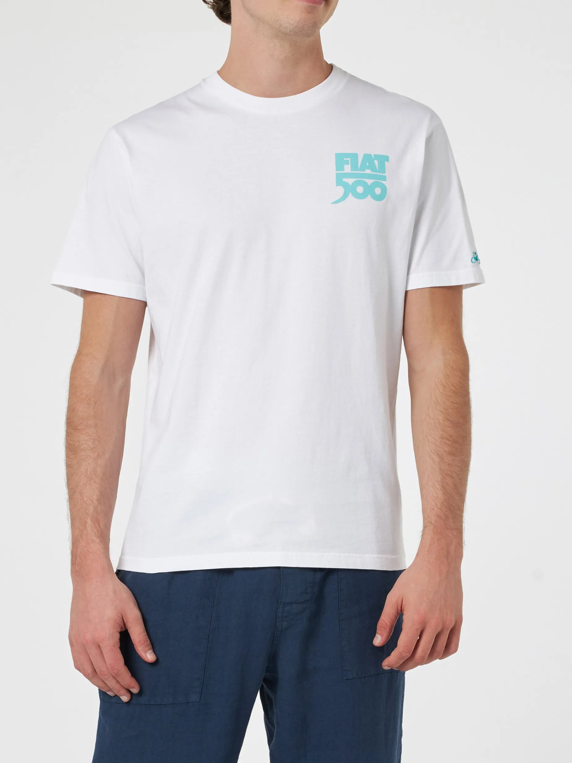 Herren-T-Shirt aus Baumwolle mit platziertem Spiaggina-Aufdruck auf Vorder- und Rückseite | FIAT 500 SONDEREDITION