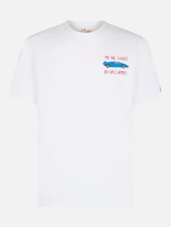 Herren-T-Shirt aus Baumwolle mit der Stickerei „Me ne vado in un lambo“ und dem Aufdruck „Car Placed“.