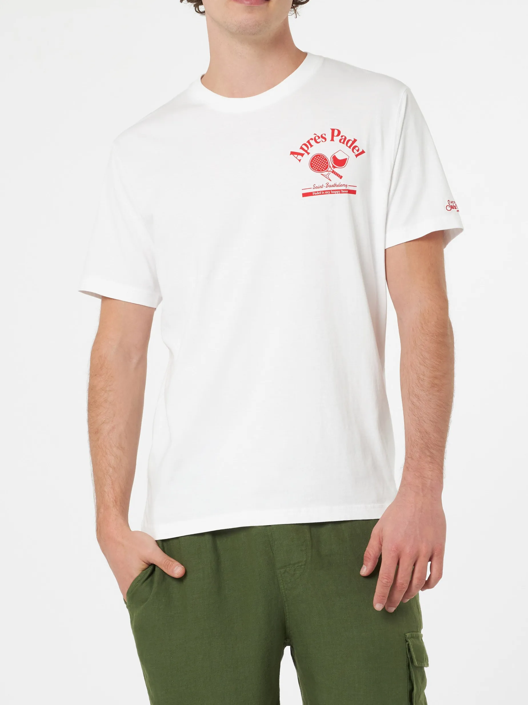 Herren-T-Shirt aus Baumwolle mit platziertem Aprés Padel-Aufdruck