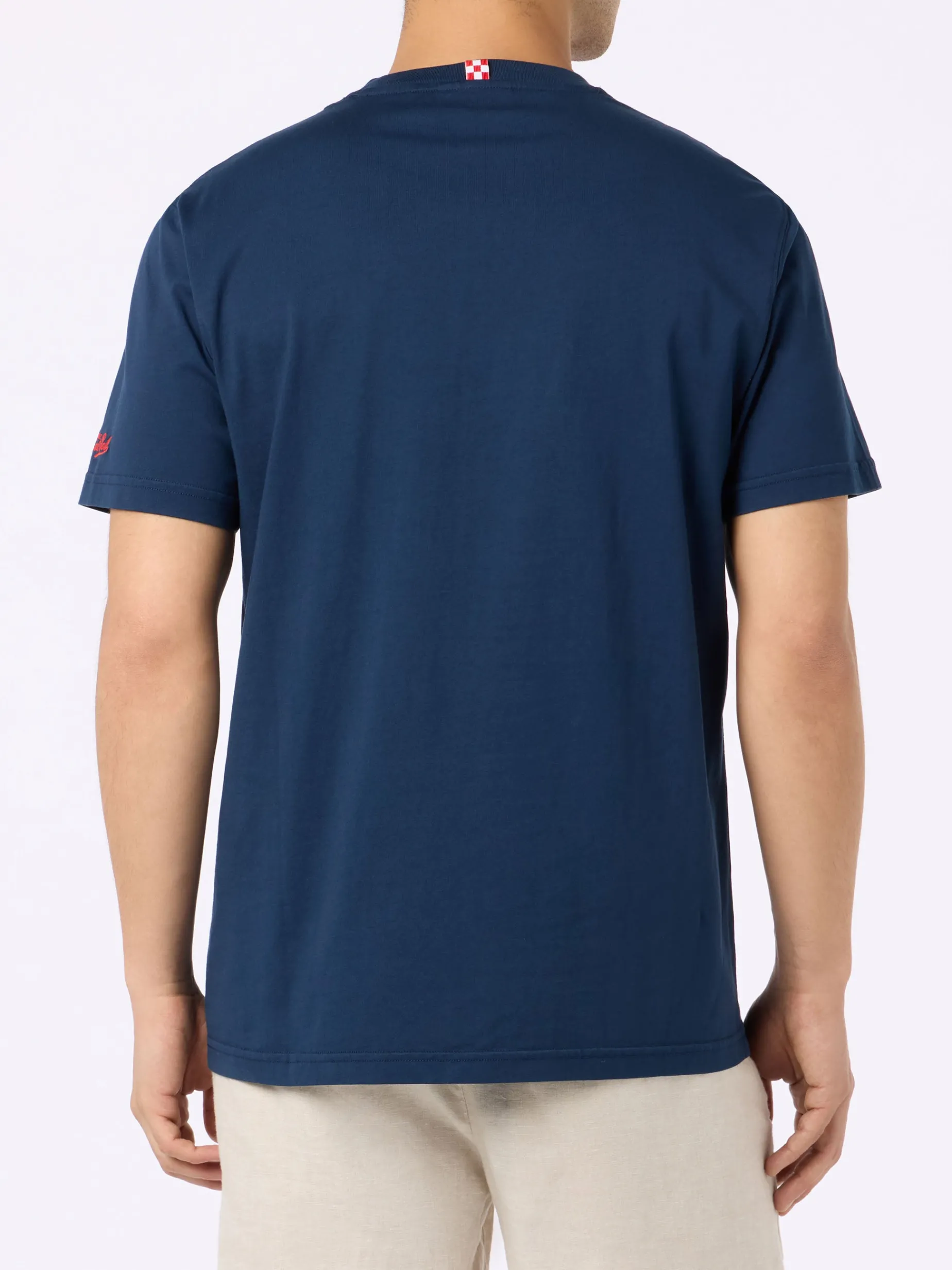 Herren-T-Shirt aus Baumwolle mit Spritz-Stickerei