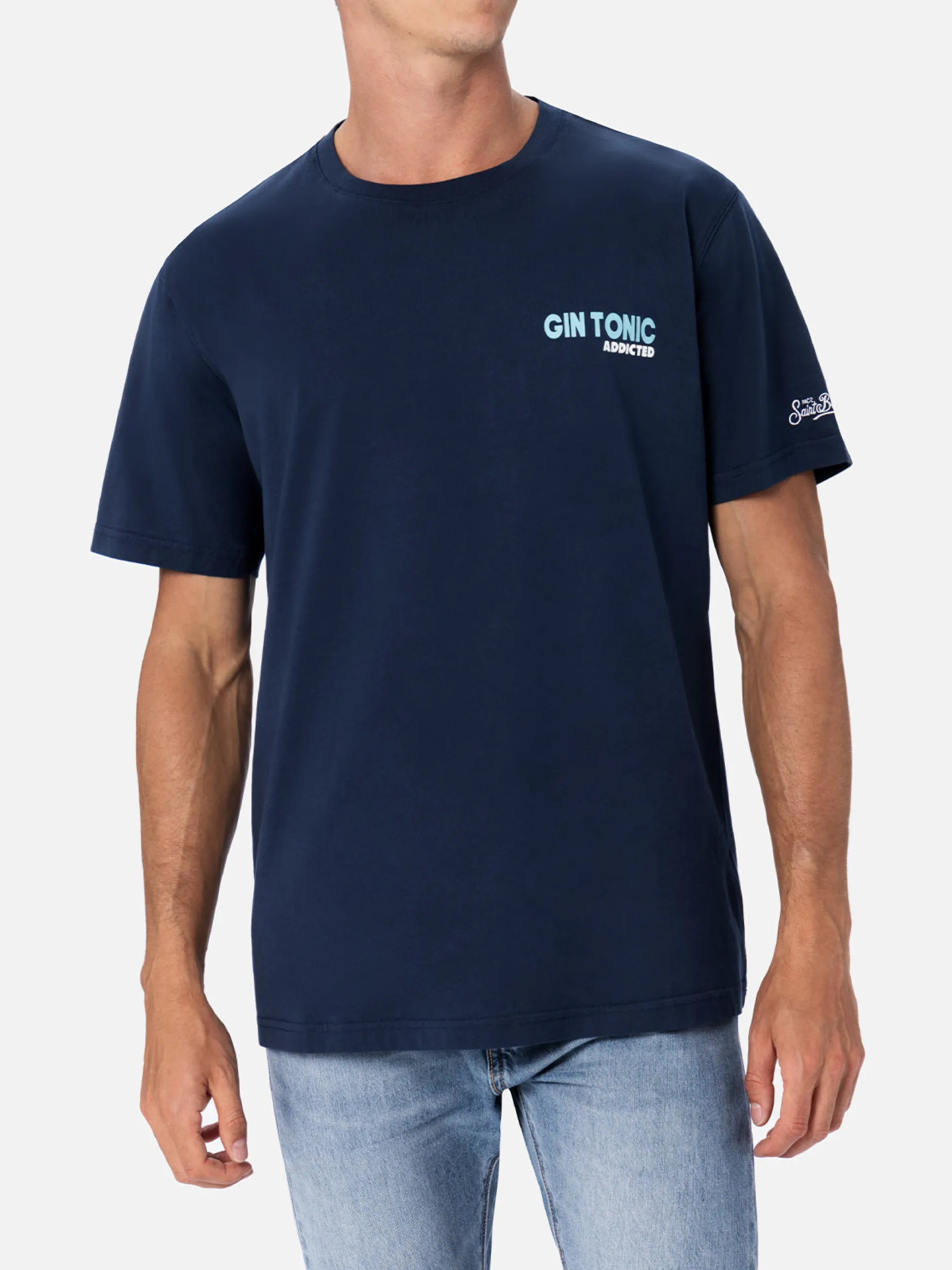 Herren-T-Shirt aus Baumwolle mit platziertem Gin Tonic Addicted-Aufdruck