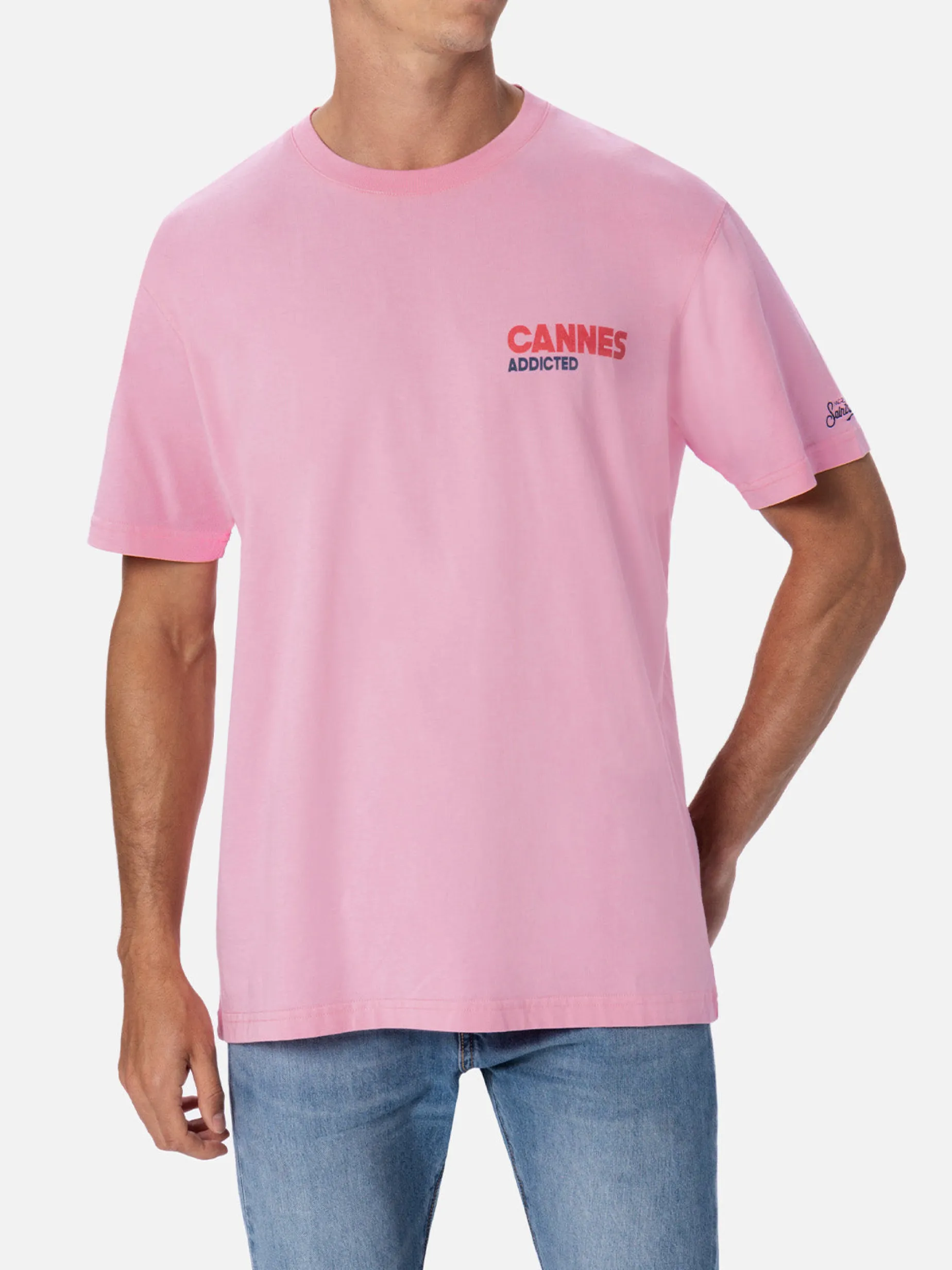 Herren-T-Shirt aus Baumwolle mit platziertem „Cannes Addicted“-Postkartendruck