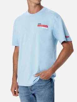 Herren-T-Shirt aus Baumwolle mit platziertem Santa Margherita Addicted-Postkartendruck