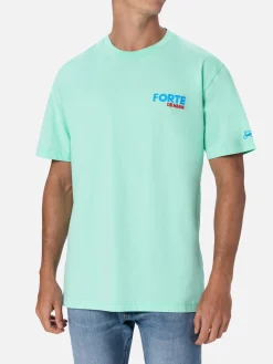 Herren-T-Shirt aus Baumwolle mit platziertem Forte dei Marmi-Postkartendruck