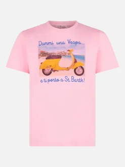 Herren-T-Shirt aus Baumwolle im Vintage-Look mit „Dami una Vespa e ti porto a St. Barth“-Aufdruck | VESPA® SONDEREDITION