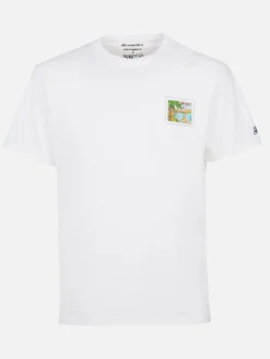 Herren-T-Shirt aus Baumwolle mit St.-Tropez-Postkartendruck auf Vorder- und Rückseite | ALESSANDRO ENRIQUEZ SONDERAUSGABE