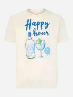 Herren-T-Shirt aus Baumwolle mit platziertem Happy Hour-Aufdruck