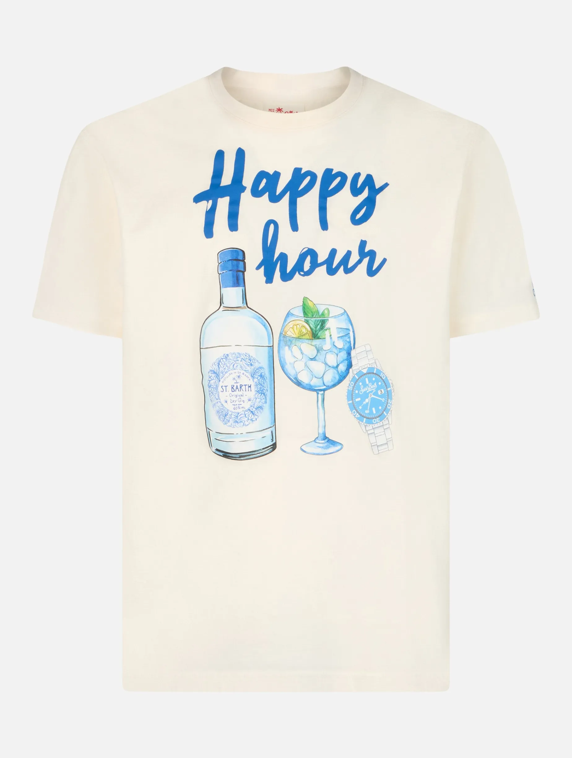 Herren-T-Shirt aus Baumwolle mit platziertem Happy Hour-Aufdruck