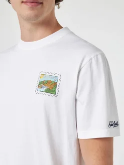 Herren-T-Shirt aus Baumwolle mit Porto Cervo-Postkartendruck auf Vorder- und Rückseite | ALESSANDRO ENRIQUEZ SONDERAUSGABE