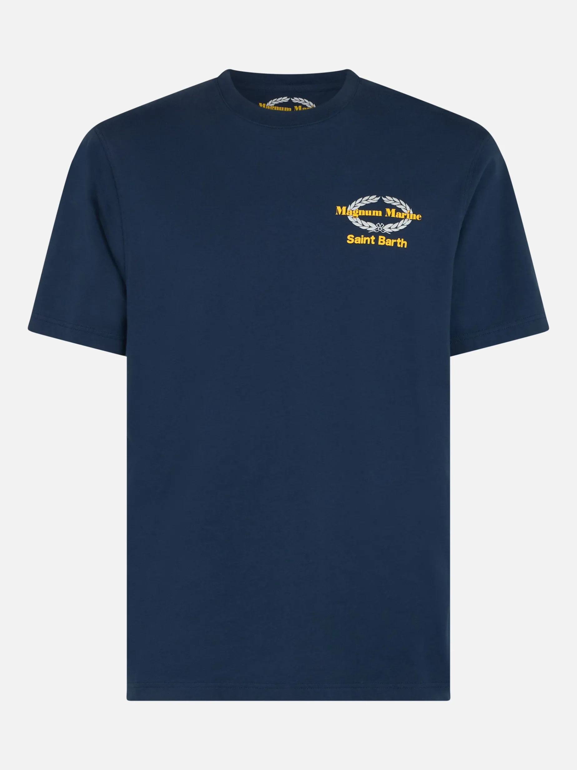 Herren-T-Shirt aus Baumwolle mit Magnum Marine & Saint Barth-Aufdruck auf Vorder- und Rückseite | MAGNUM MARINE SONDEREDITION