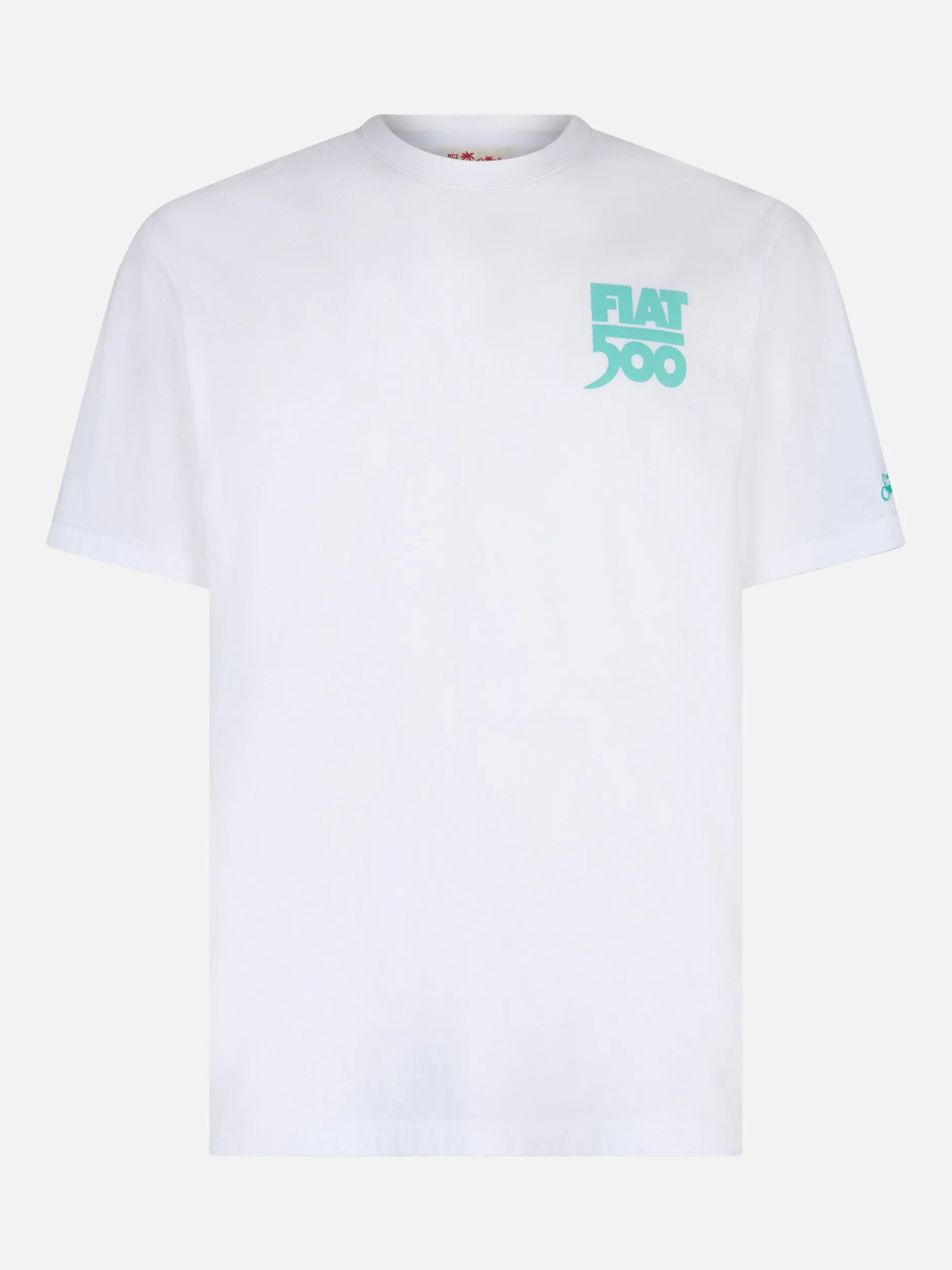 Herren-T-Shirt aus Baumwolle mit platziertem Spiaggina-Aufdruck auf Vorder- und Rückseite | FIAT 500 SONDEREDITION