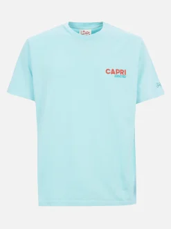 Herren-T-Shirt aus Baumwolle mit platziertem Capri Addicted-Postkartendruck
