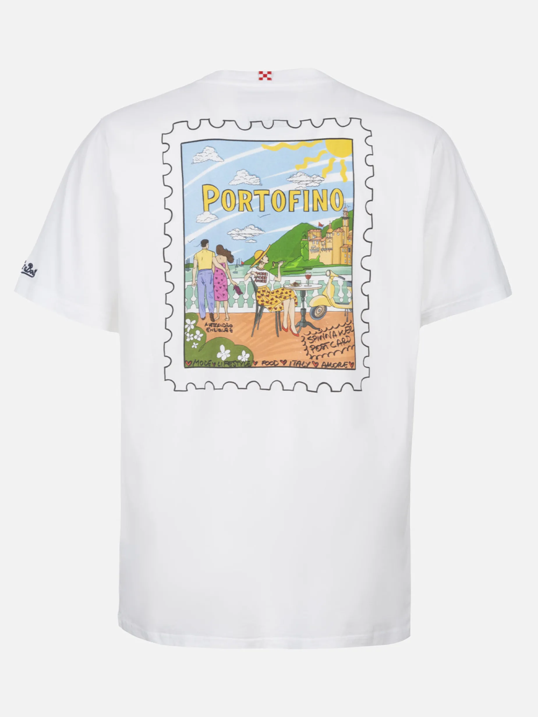 Herren-T-Shirt aus Baumwolle mit Portofino-Postkartendruck auf Vorder- und Rückseite | ALESSANDRO ENRIQUEZ SONDERAUSGABE