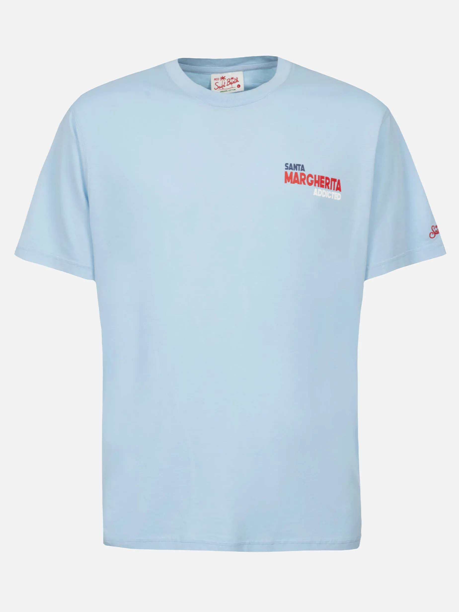 Herren-T-Shirt aus Baumwolle mit platziertem Santa Margherita Addicted-Postkartendruck