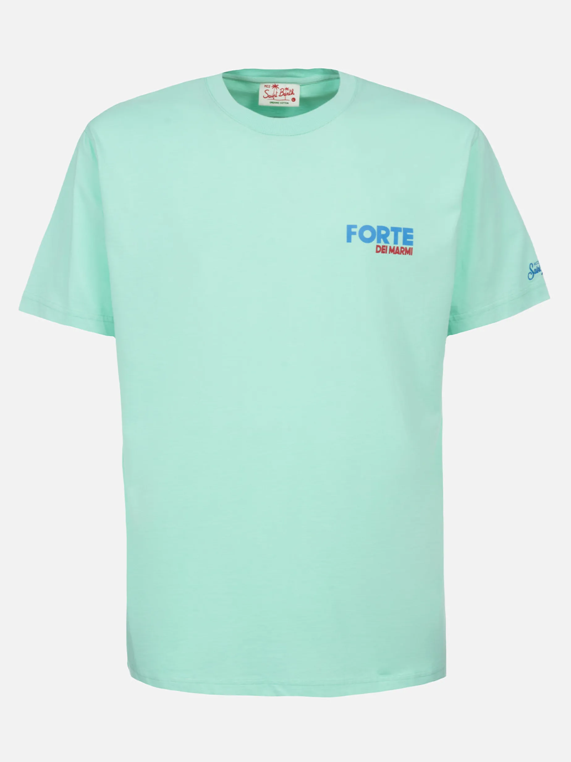 Herren-T-Shirt aus Baumwolle mit platziertem Forte dei Marmi-Postkartendruck