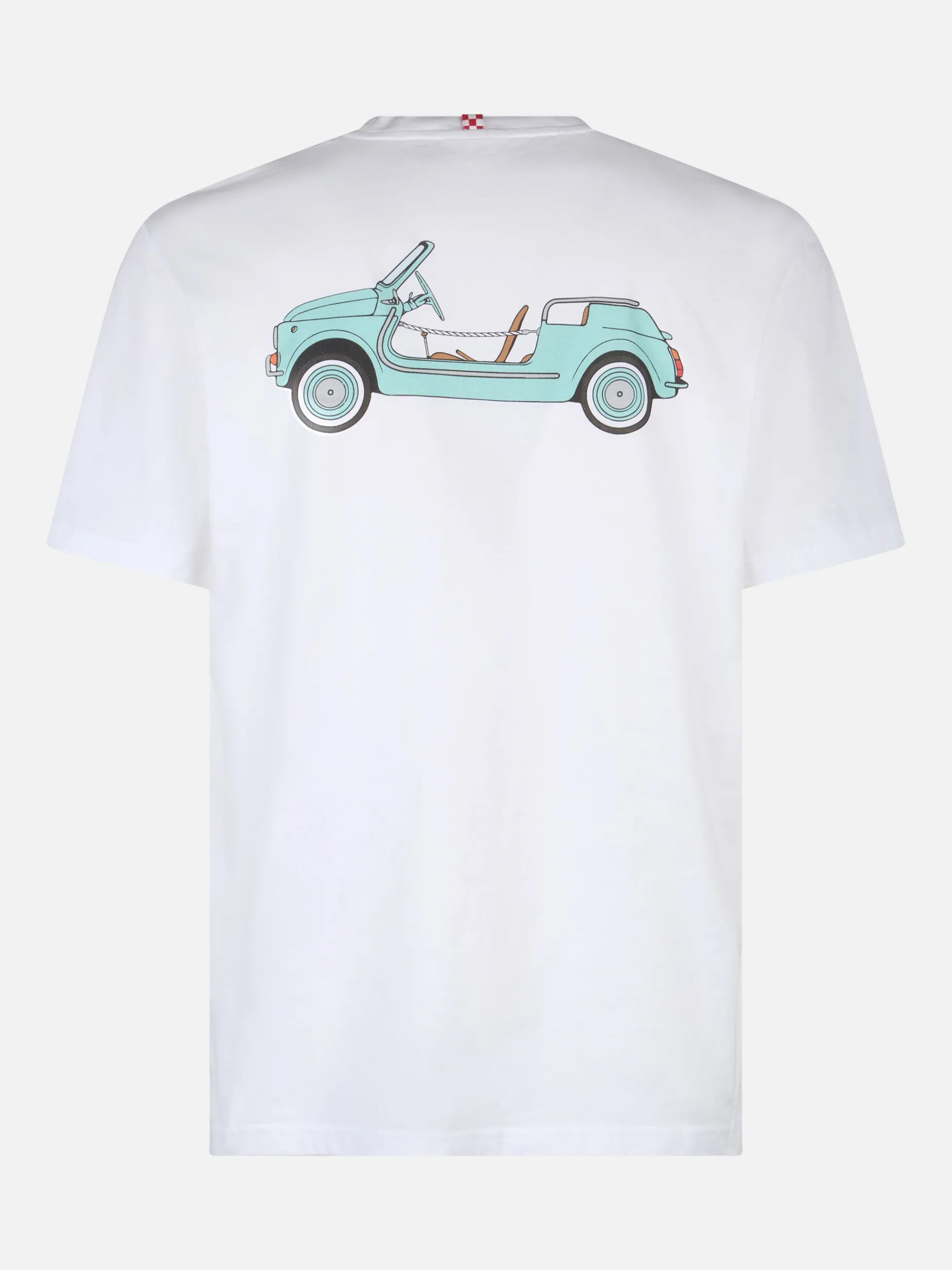 Herren-T-Shirt aus Baumwolle mit platziertem Spiaggina-Aufdruck auf Vorder- und Rückseite | FIAT 500 SONDEREDITION