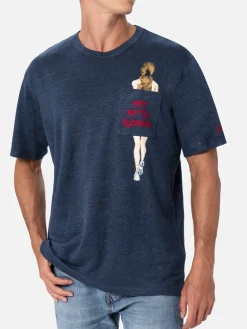 Herren-T-Shirt aus Leinenjersey Ecstasea mit bedruckter und bestickter Tasche