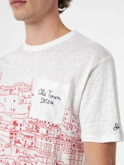 Herren-T-Shirt aus Leinenjersey Ecstasea mit platziertem „Ibiza“-Aufdruck und gestickter Tasche