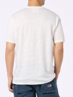 Herren-T-Shirt aus Leinenjersey Ecstasea mit platziertem Portofino-Aufdruck und gestickter Tasche