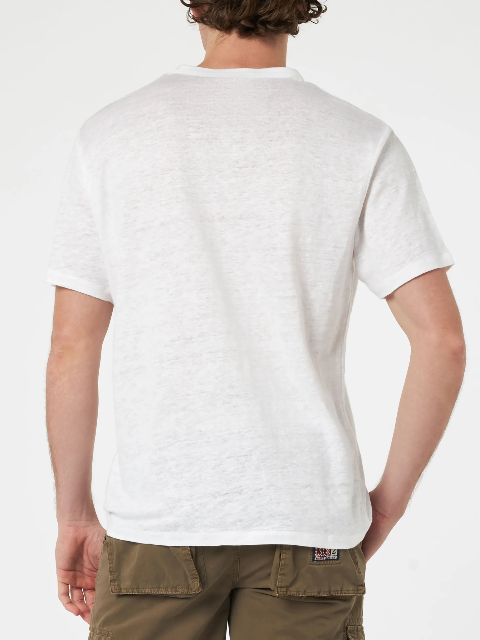 Herren-T-Shirt aus Leinenjersey Ecstasea mit bedruckter und bestickter Tasche
