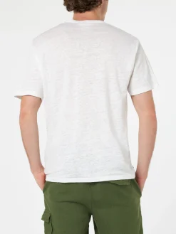 Herren-T-Shirt aus Leinenjersey Ecstasea mit platziertem Capri-Aufdruck und gestickter Tasche