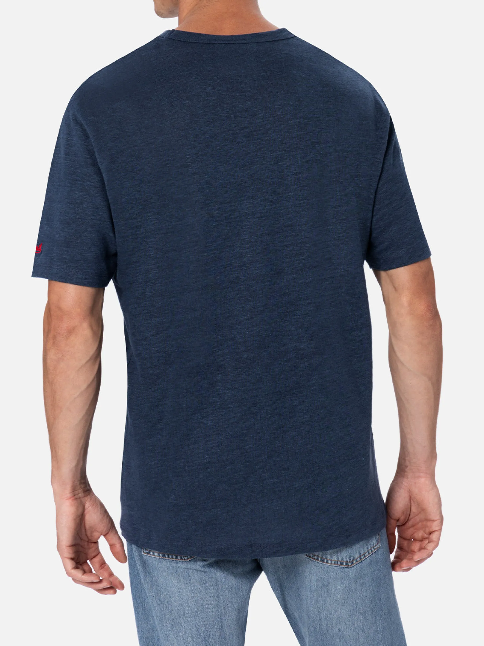 Herren-T-Shirt aus Leinenjersey Ecstasea mit bedruckter und bestickter Tasche