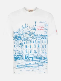 Herren-T-Shirt aus Leinenjersey Ecstasea mit platziertem Portofino-Aufdruck und gestickter Tasche