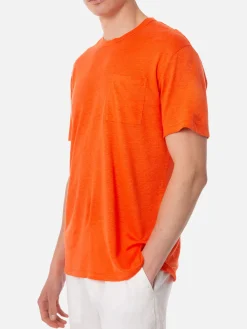 Herren-T-Shirt aus orangefarbenem Leinenjersey