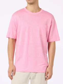 Herren-T-Shirt aus rosafarbenem Leinen-Jersey Ecstasea mit Tasche
