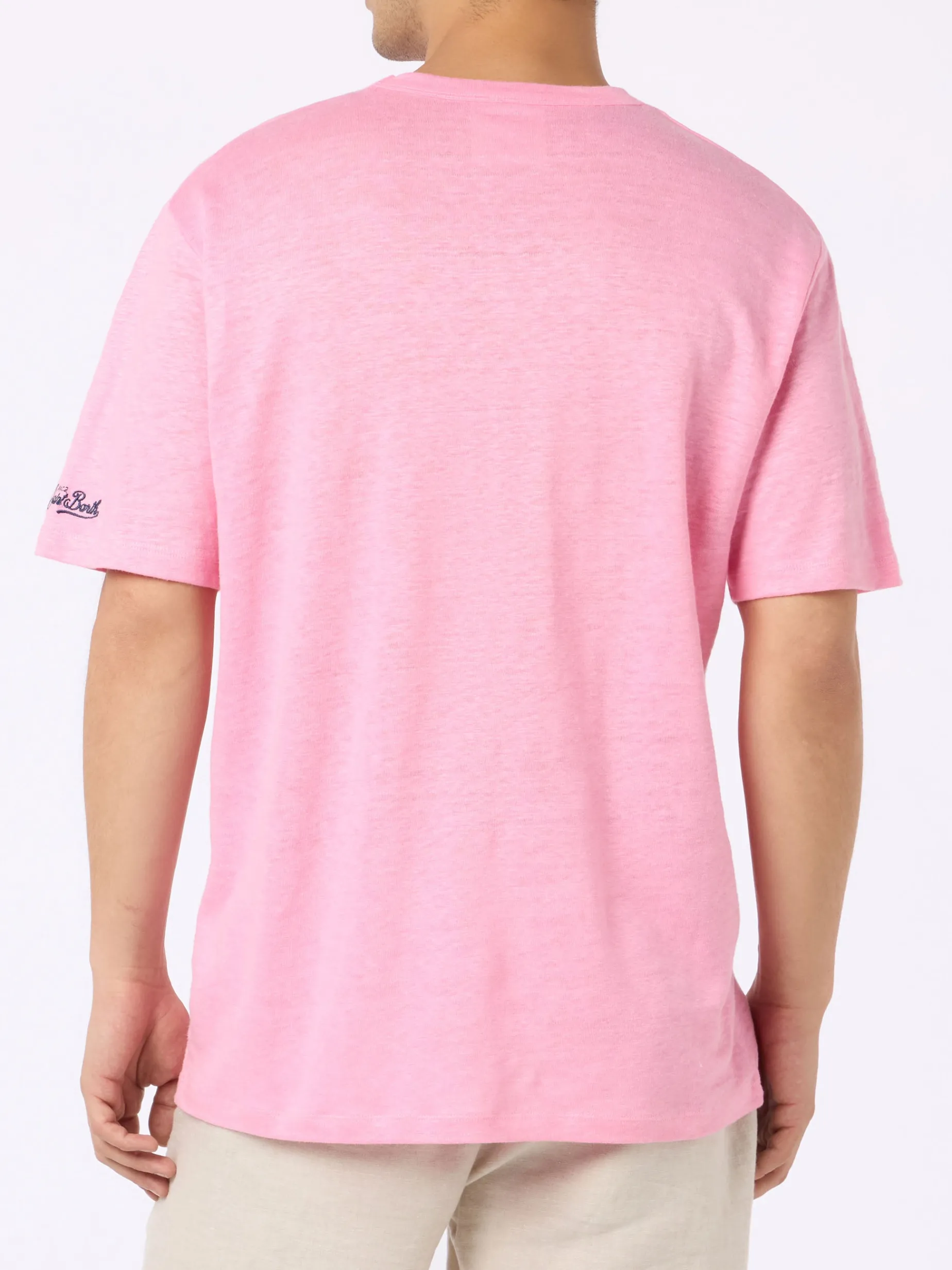 Herren-T-Shirt aus rosafarbenem Leinen-Jersey Ecstasea mit Tasche