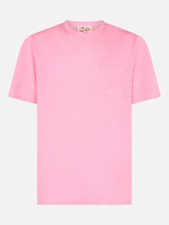 Herren-T-Shirt aus rosafarbenem Leinen-Jersey Ecstasea mit Tasche