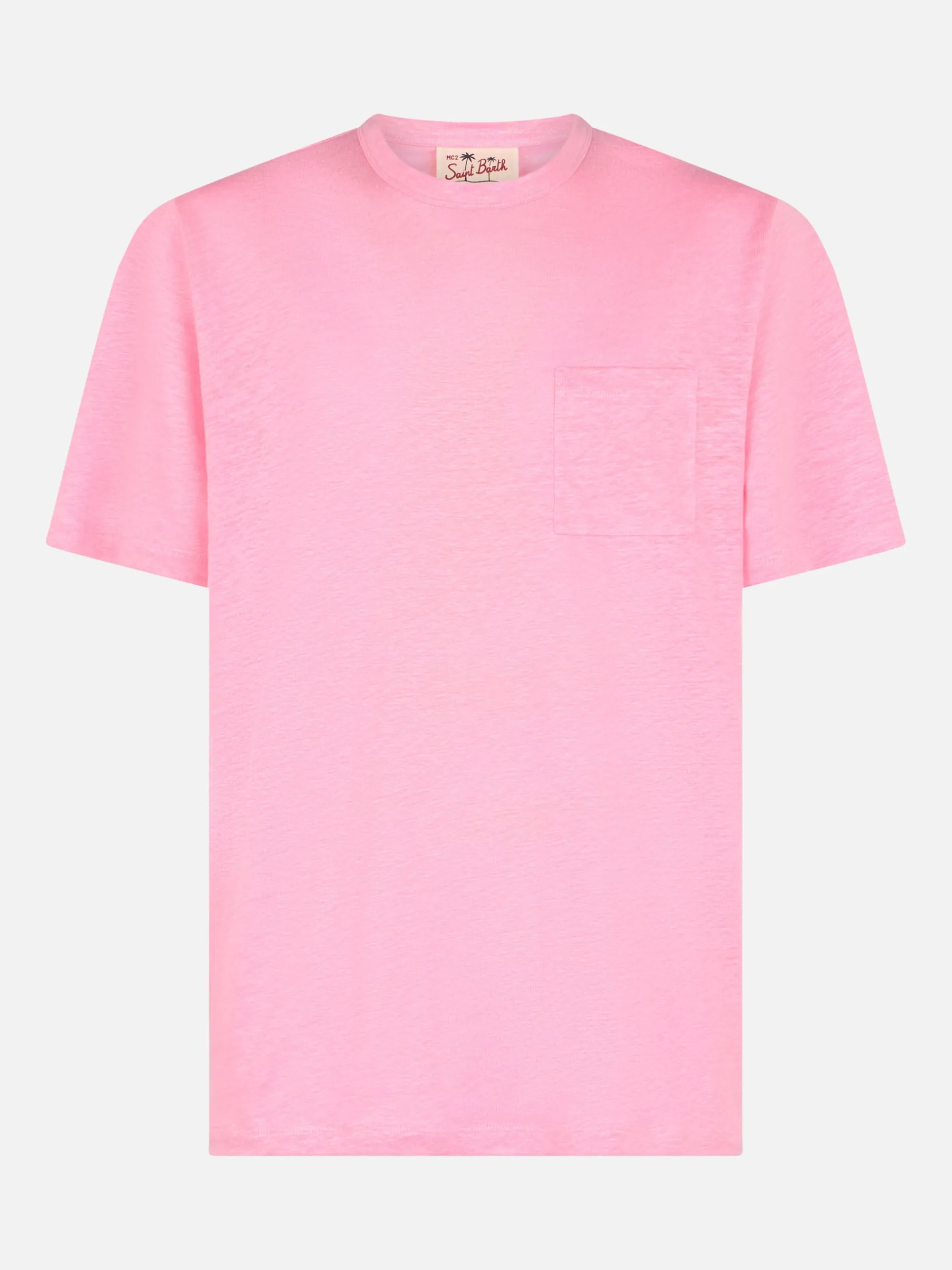 Herren-T-Shirt aus rosafarbenem Leinen-Jersey Ecstasea mit Tasche