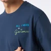 Herren-T-Shirt aus schwerer Baumwolle mit „All I need is Gin Tonic“-Stickerei