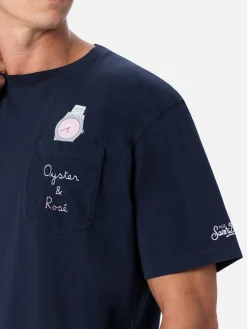 Herren-T-Shirt Austin aus Baumwolle mit Uhrenaufdruck und Stickerei