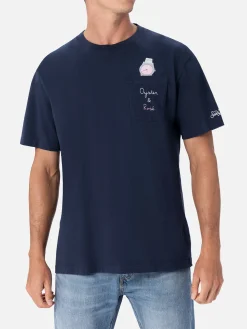 Herren-T-Shirt Austin aus Baumwolle mit Uhrenaufdruck und Stickerei