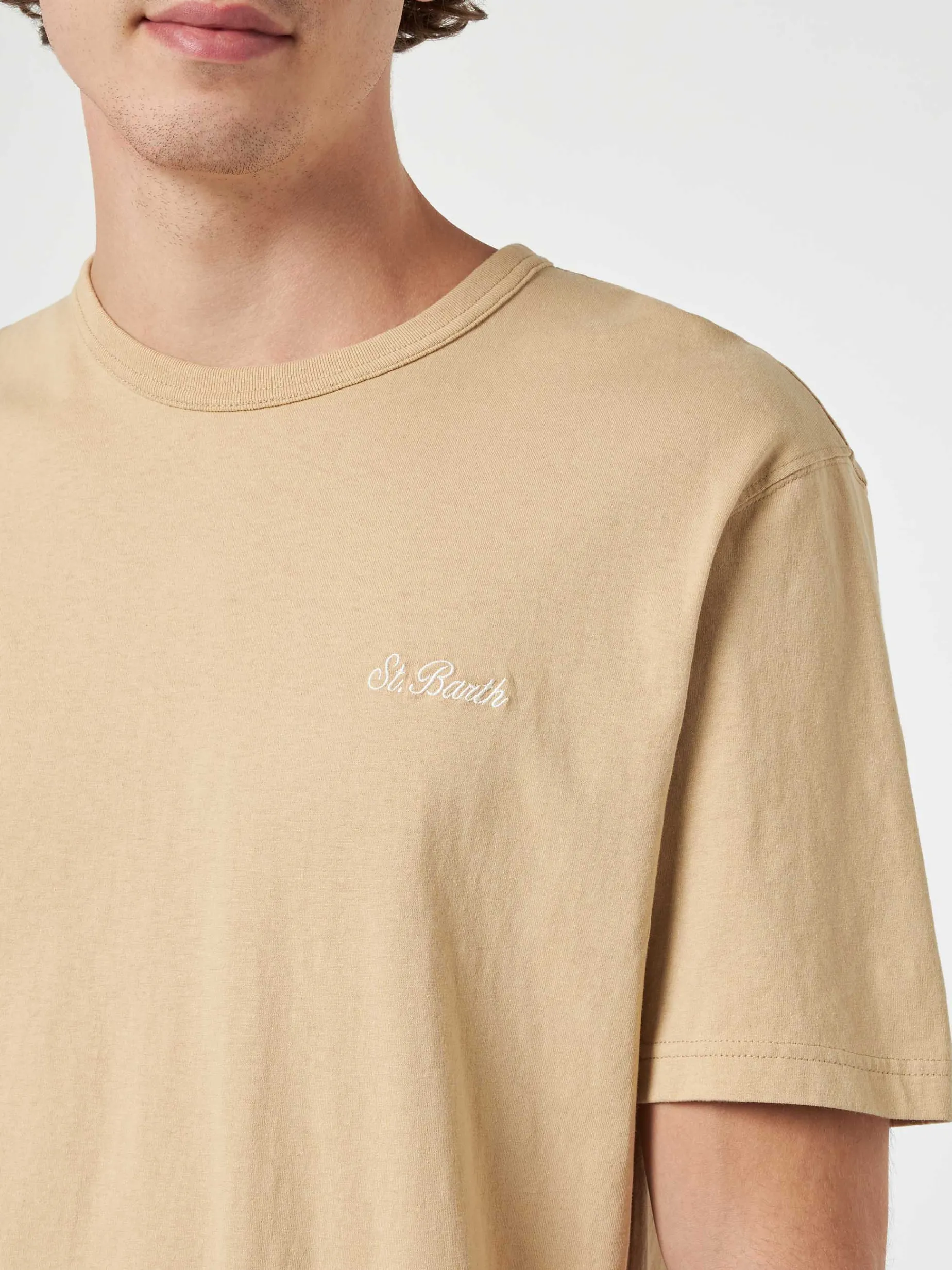 Herren-T-Shirt Dover aus beigem Baumwolljersey mit St. Barth-Stickerei