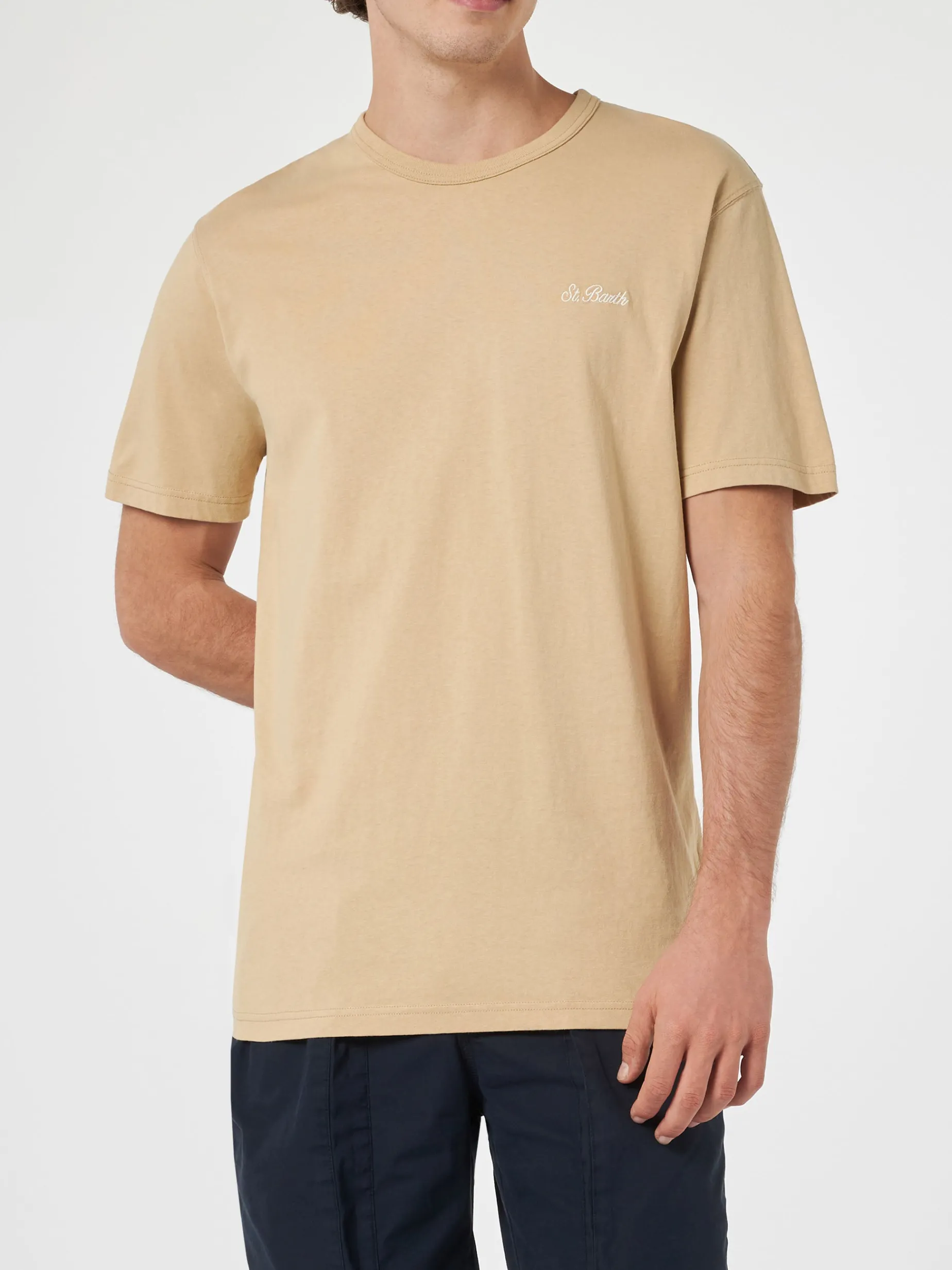 Herren-T-Shirt Dover aus beigem Baumwolljersey mit St. Barth-Stickerei