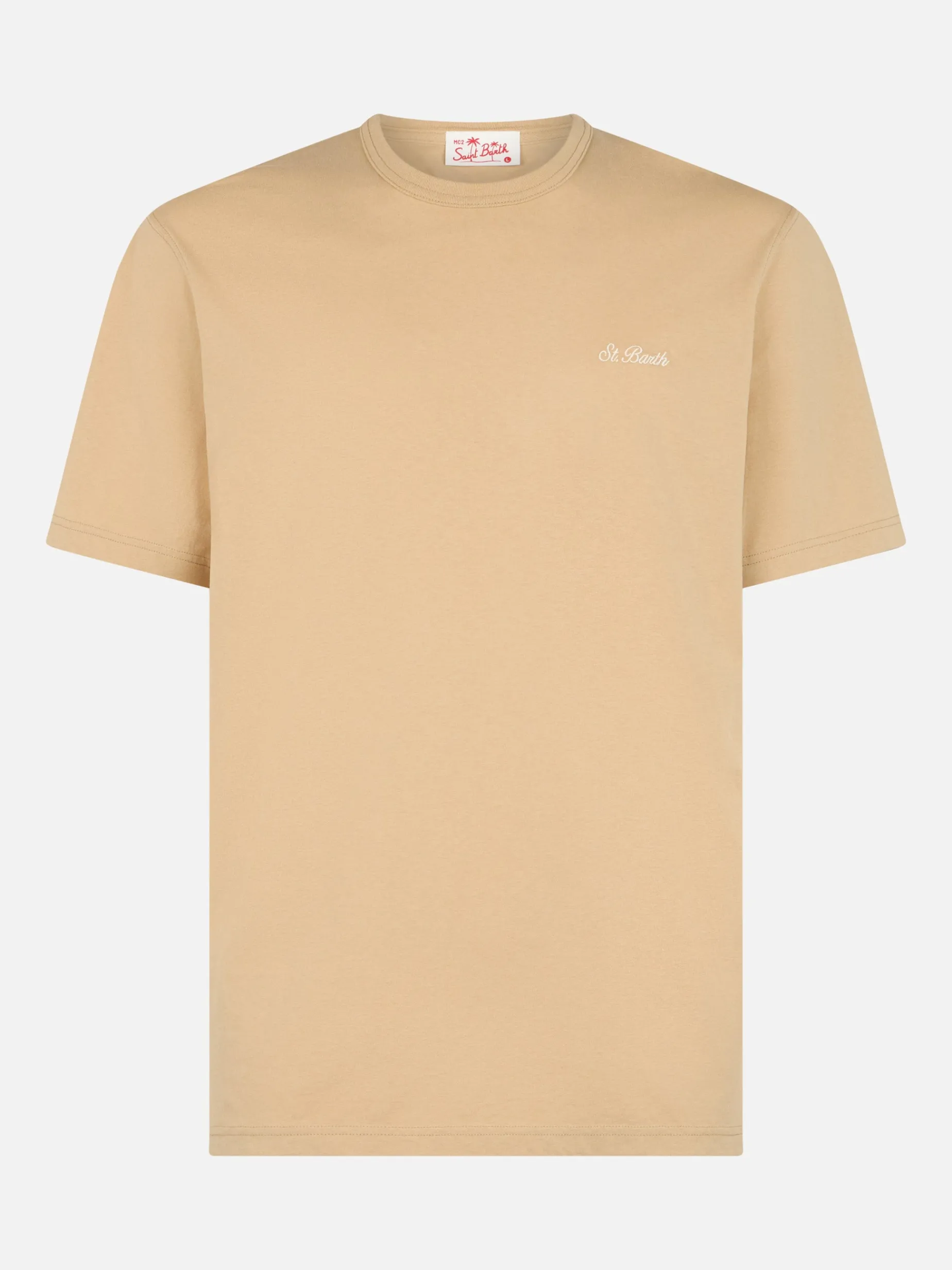 Herren-T-Shirt Dover aus beigem Baumwolljersey mit St. Barth-Stickerei
