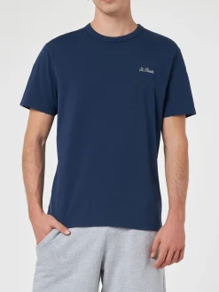 Herren-T-Shirt Dover aus blauem Baumwolljersey mit St. Barth-Stickerei