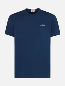 Herren-T-Shirt Dover aus blauem Baumwolljersey mit St. Barth-Stickerei