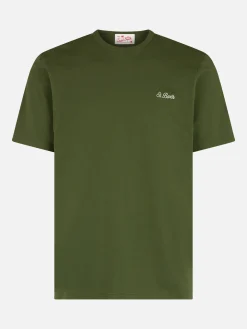 Herren-T-Shirt Dover aus militärgrünem Baumwolljersey mit St. Barth-Stickerei