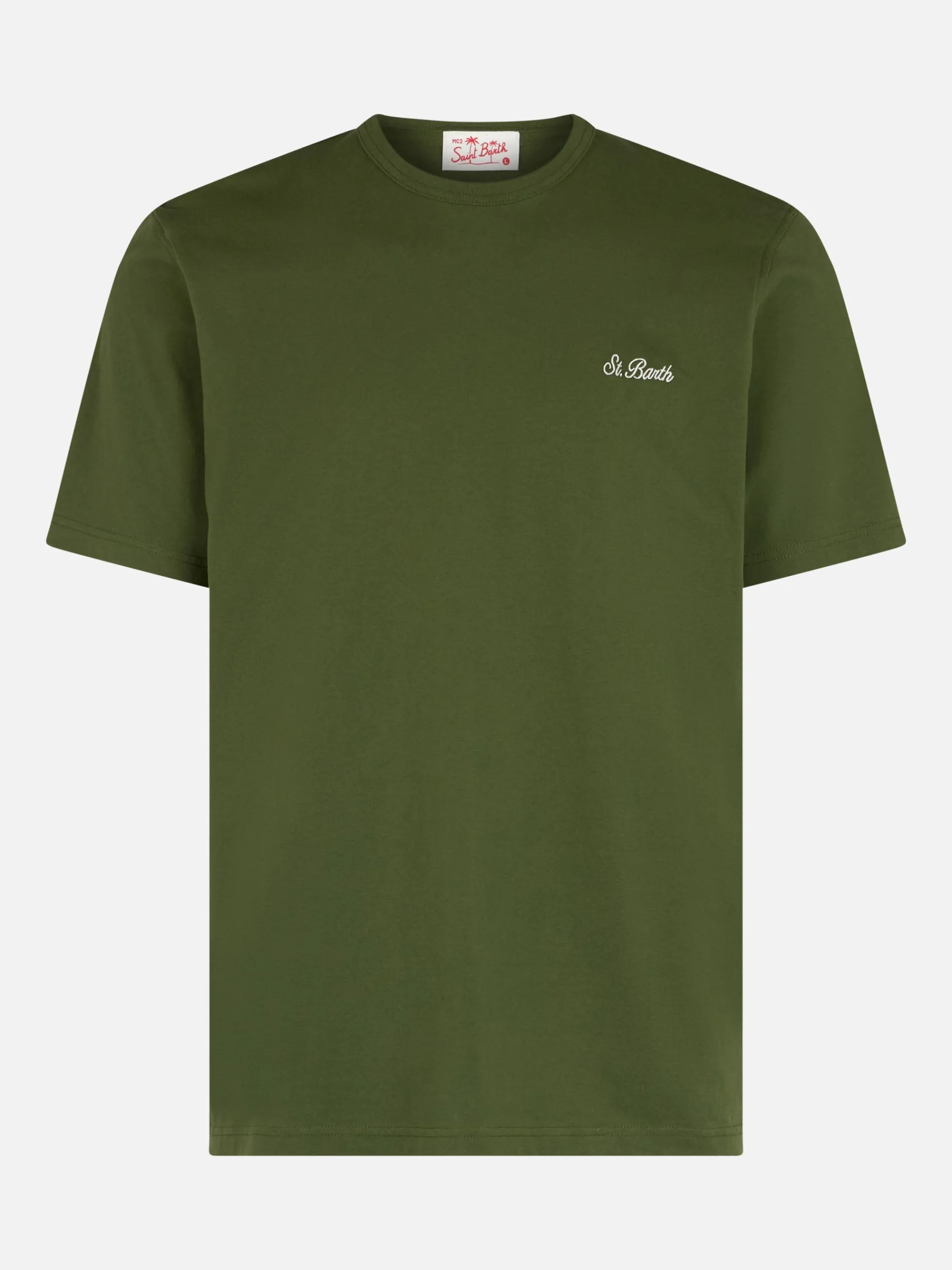 Herren-T-Shirt Dover aus militärgrünem Baumwolljersey mit St. Barth-Stickerei