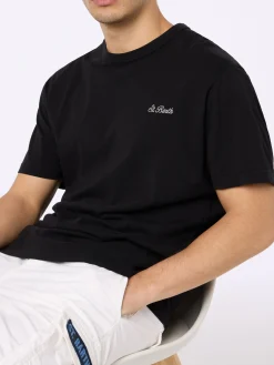 Herren-T-Shirt Dover aus schwarzem Baumwolljersey mit St. Barth-Stickerei